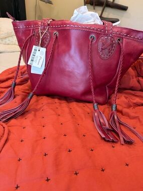 Stylish Red Leather Tassel Tote Bag by